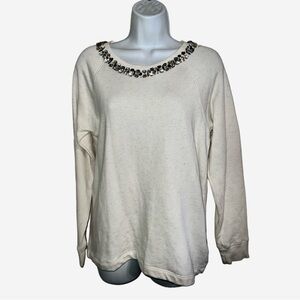 J. Crew Women’s Cream Crewneck Sweater w/ Rhinestone Jewel Neckline M